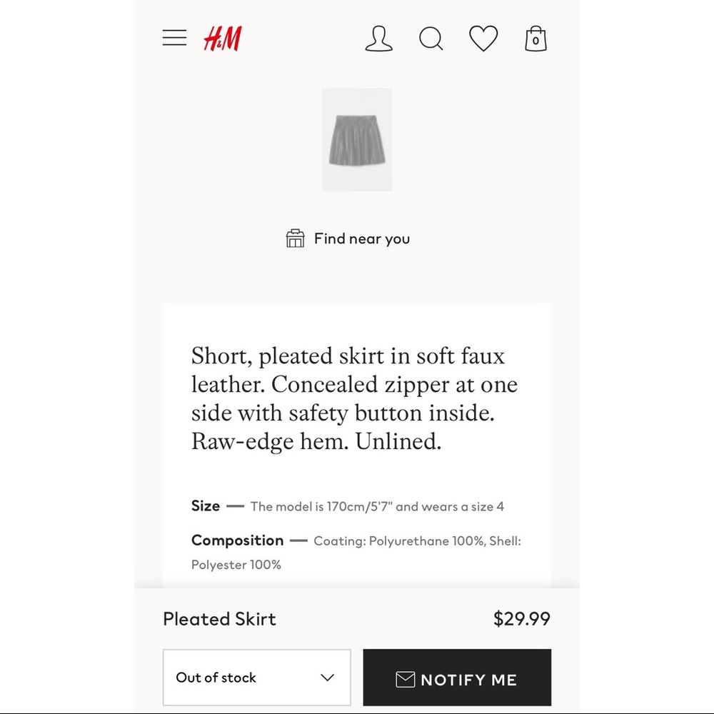 H&M Faux Leather Pleated High Waisted Mini Skirt - Picture 5 of 6